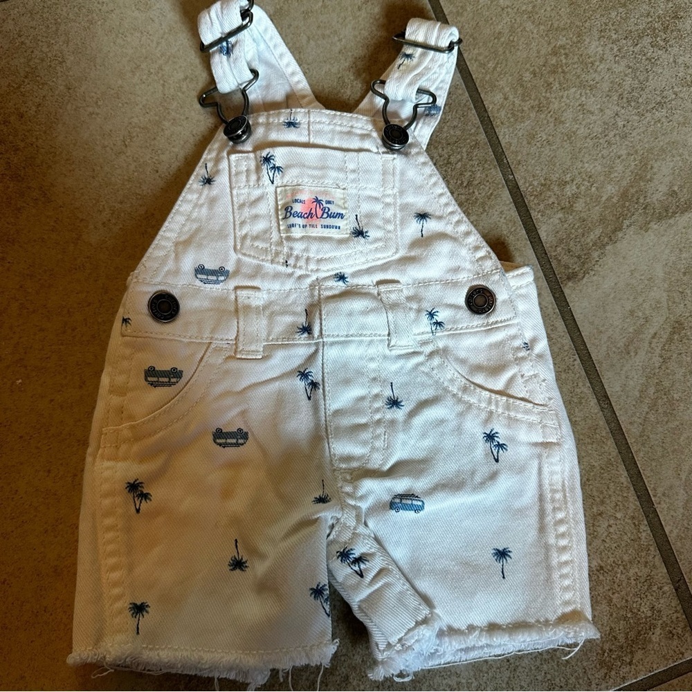 Newborns summer white cutoff beach bum overalls
